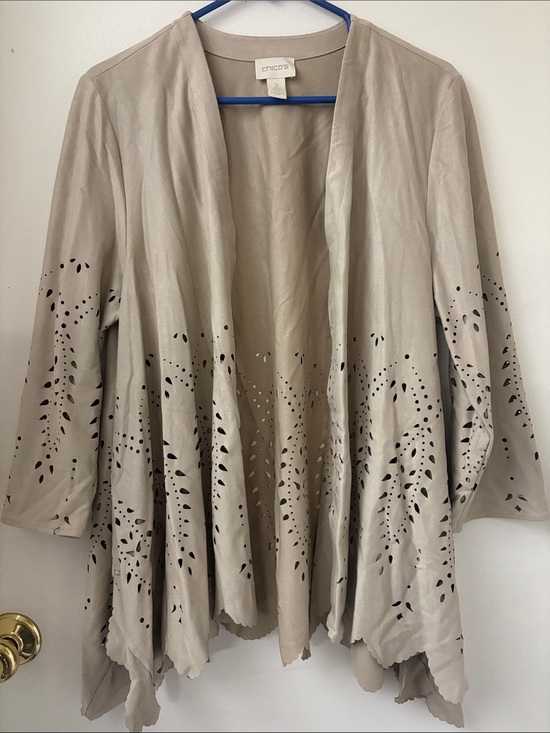 Chico's Jackets & Blazers - Chico's Neutral Taupe Laser-Cut Open Cardigan